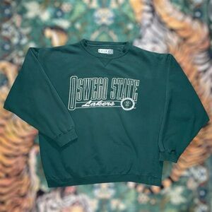 Vintage 90s Oswego State University Fleece Pullover Sweatshirt Green Mens XL